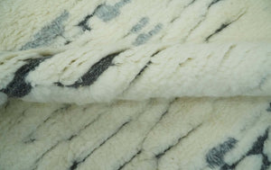 Modern Abstract Beige and Gray Hand Knotted Moroccan Style Plush Pile 5x8 wool Rug