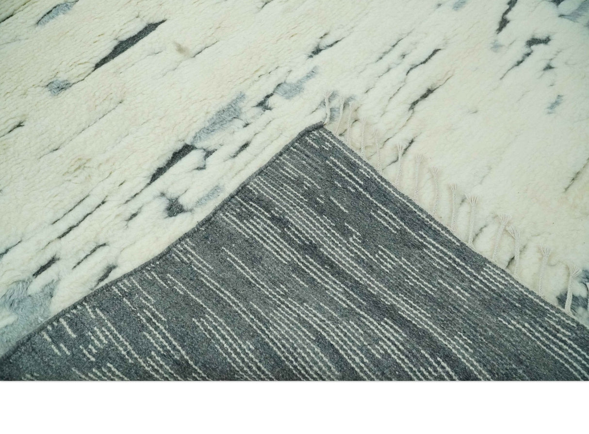 Modern Abstract Beige and Gray Hand Knotted Moroccan Style Plush Pile 5x8 wool Rug