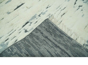 Modern Abstract Beige and Gray Hand Knotted Moroccan Style Plush Pile 5x8 wool Rug