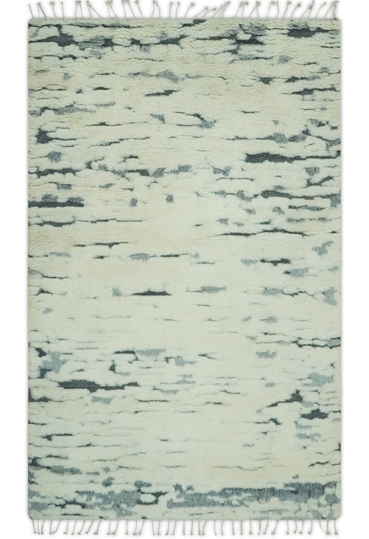 Modern Abstract Beige and Gray Hand Knotted Moroccan Style Plush Pile 5x8 wool Rug