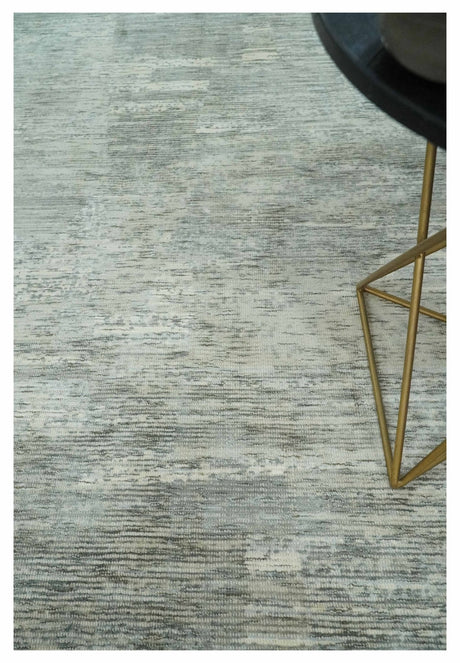 Modern Abstract Beige, silver, Gray and Charcoal 5x8 Hand loom Viscose Area Rug