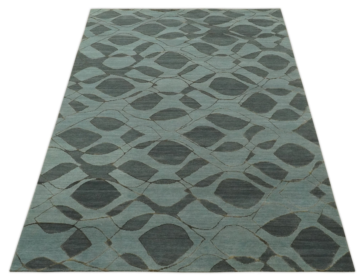 Modern Abstract Charcoal and Gray Hand loom 6x9 Wool and Art Silk Area Rug