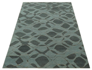 Modern Abstract Charcoal and Gray Hand loom 6x9 Wool and Art Silk Area Rug