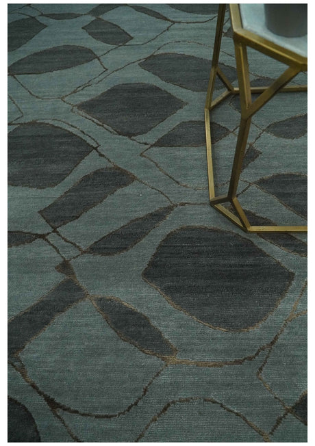 Modern Abstract Charcoal and Gray Hand loom 6x9 Wool and Art Silk Area Rug