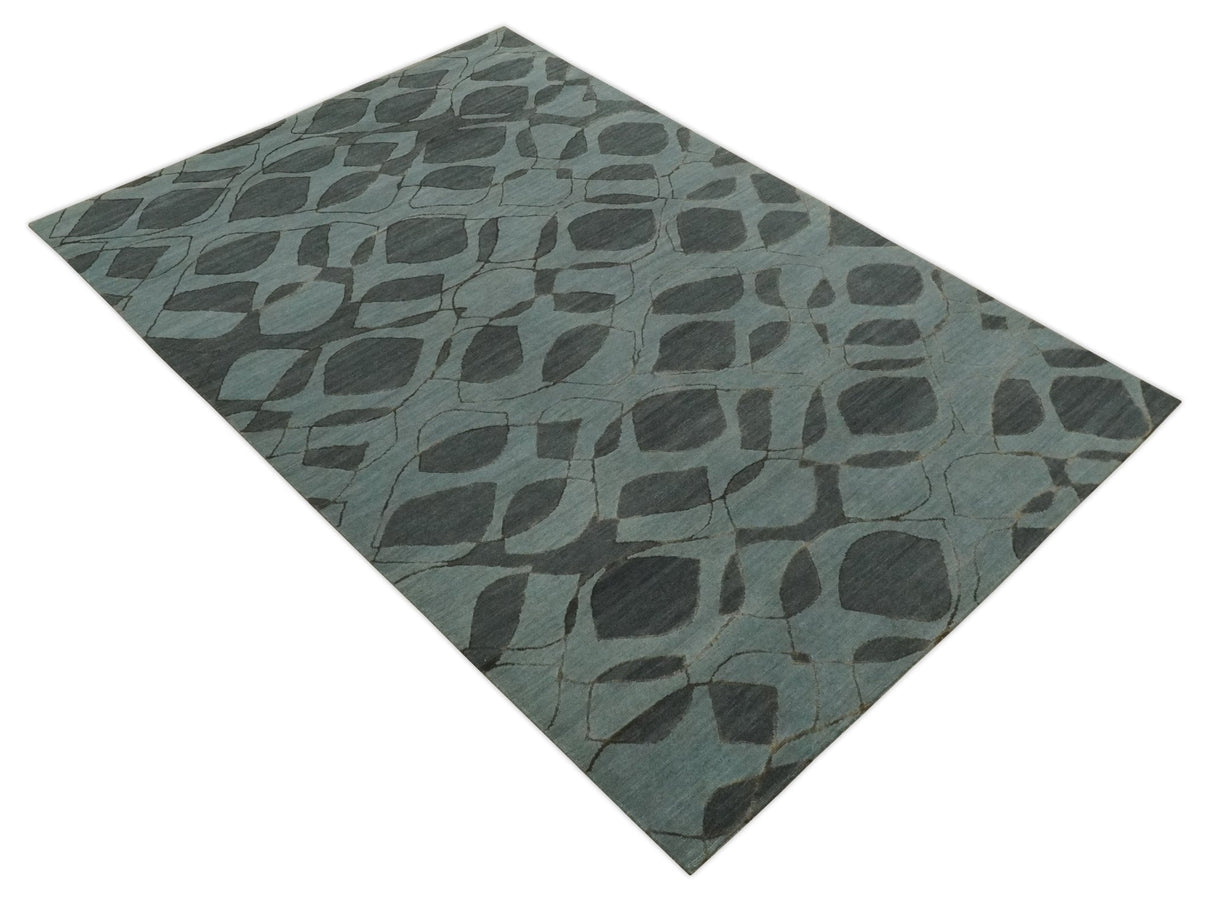 Modern Abstract Charcoal and Gray Hand loom 6x9 Wool and Art Silk Area Rug