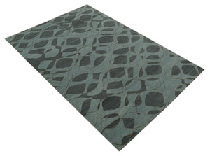 Modern Abstract Charcoal and Gray Hand loom 6x9 Wool and Art Silk Area Rug