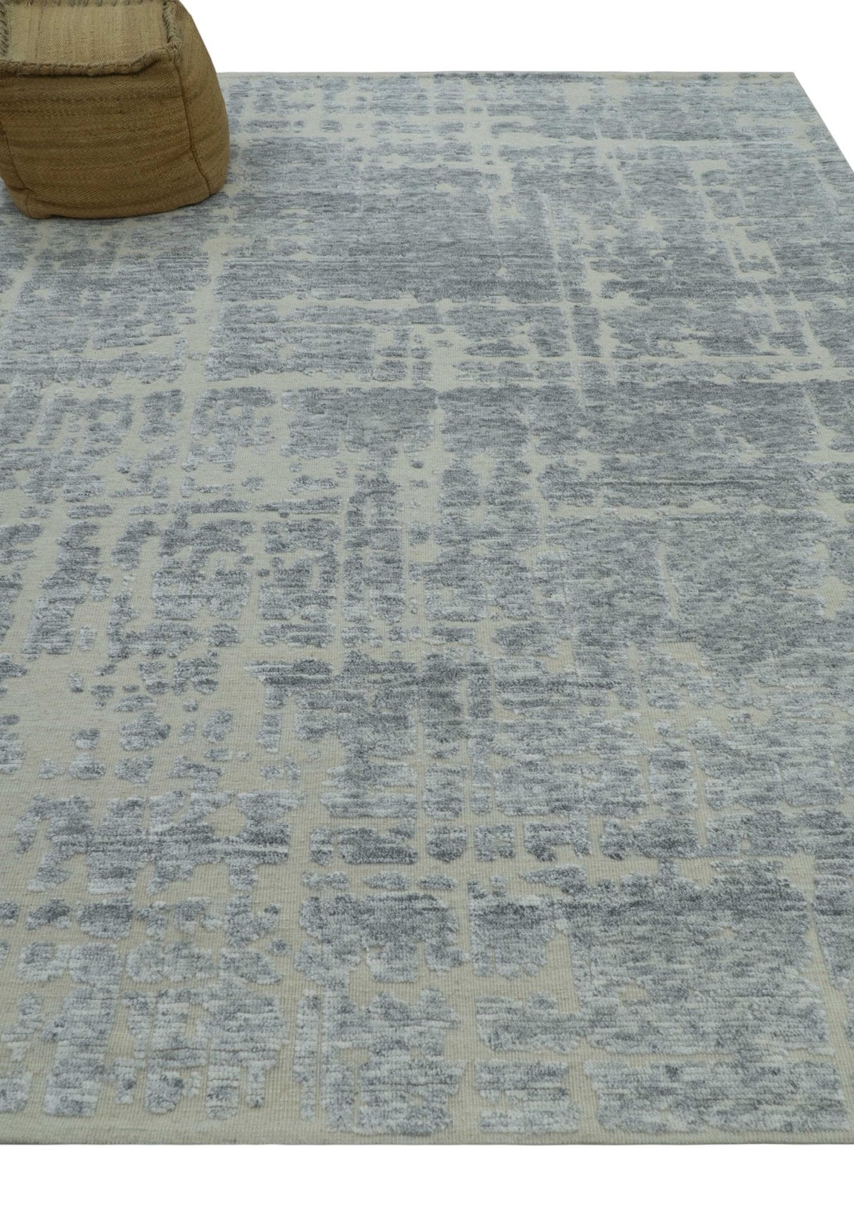 Modern Abstract Design Beige And Gay 8x10 Hand Knotted Wool Area Rug