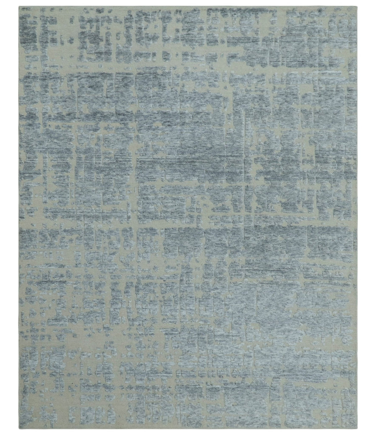 Modern Abstract Design Beige And Gay 8x10 Hand Knotted Wool Area Rug