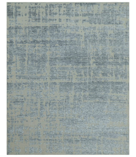 Modern Abstract Design Beige And Gay 8x10 Hand Knotted Wool Area Rug