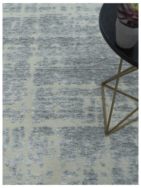 Modern Abstract Design Beige And Gay 8x10 Hand Knotted Wool Area Rug