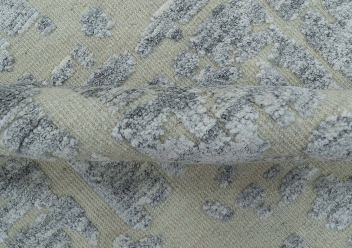 Modern Abstract Design Beige And Gay 8x10 Hand Knotted Wool Area Rug