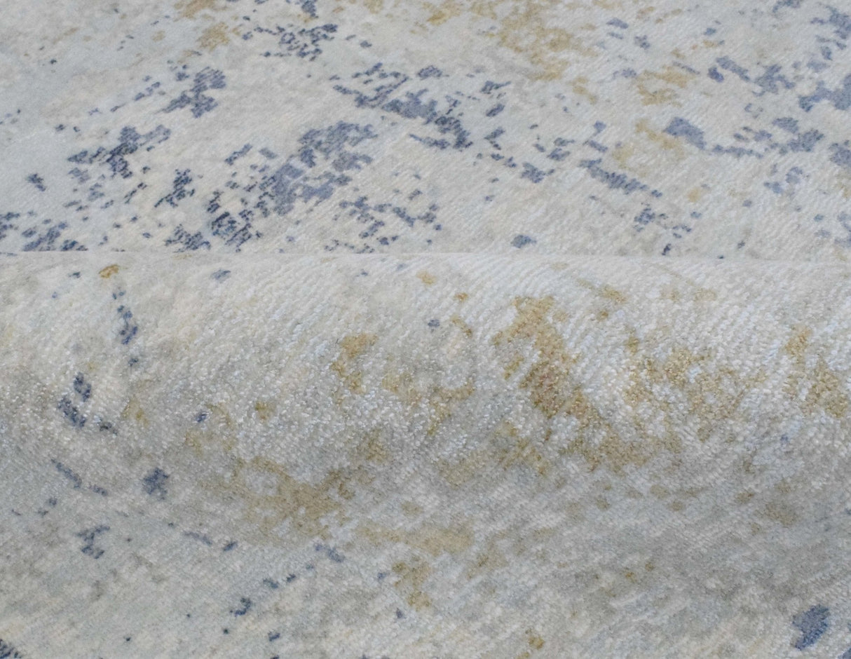 Modern Abstract Design Blue and Ivory Hand Loomed Art Silk Area Rug