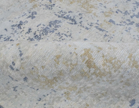 Modern Abstract Design Blue and Ivory Hand Loomed Art Silk Area Rug