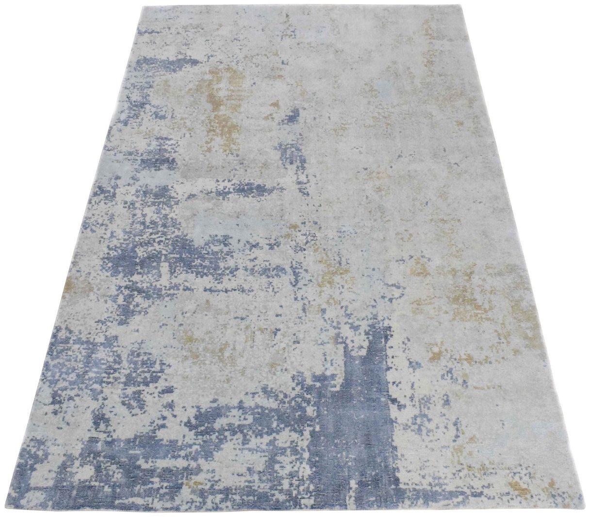 Modern Abstract Design Blue and Ivory Hand Loomed Art Silk Area Rug