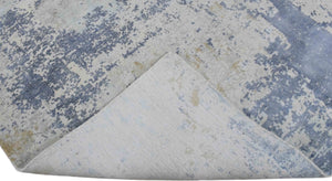 Modern Abstract Design Blue and Ivory Hand Loomed Art Silk Area Rug