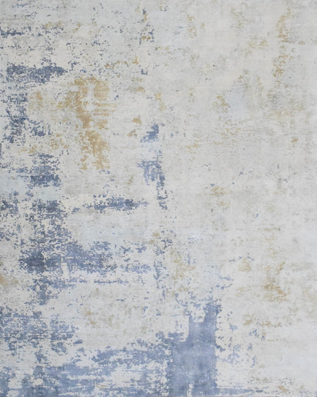 Modern Abstract Design Blue and Ivory Hand Loomed Art Silk Area Rug