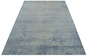 Modern Abstract Design Gray And Blue 10x13 Hand Knotted Bamboo Silk Area Rug