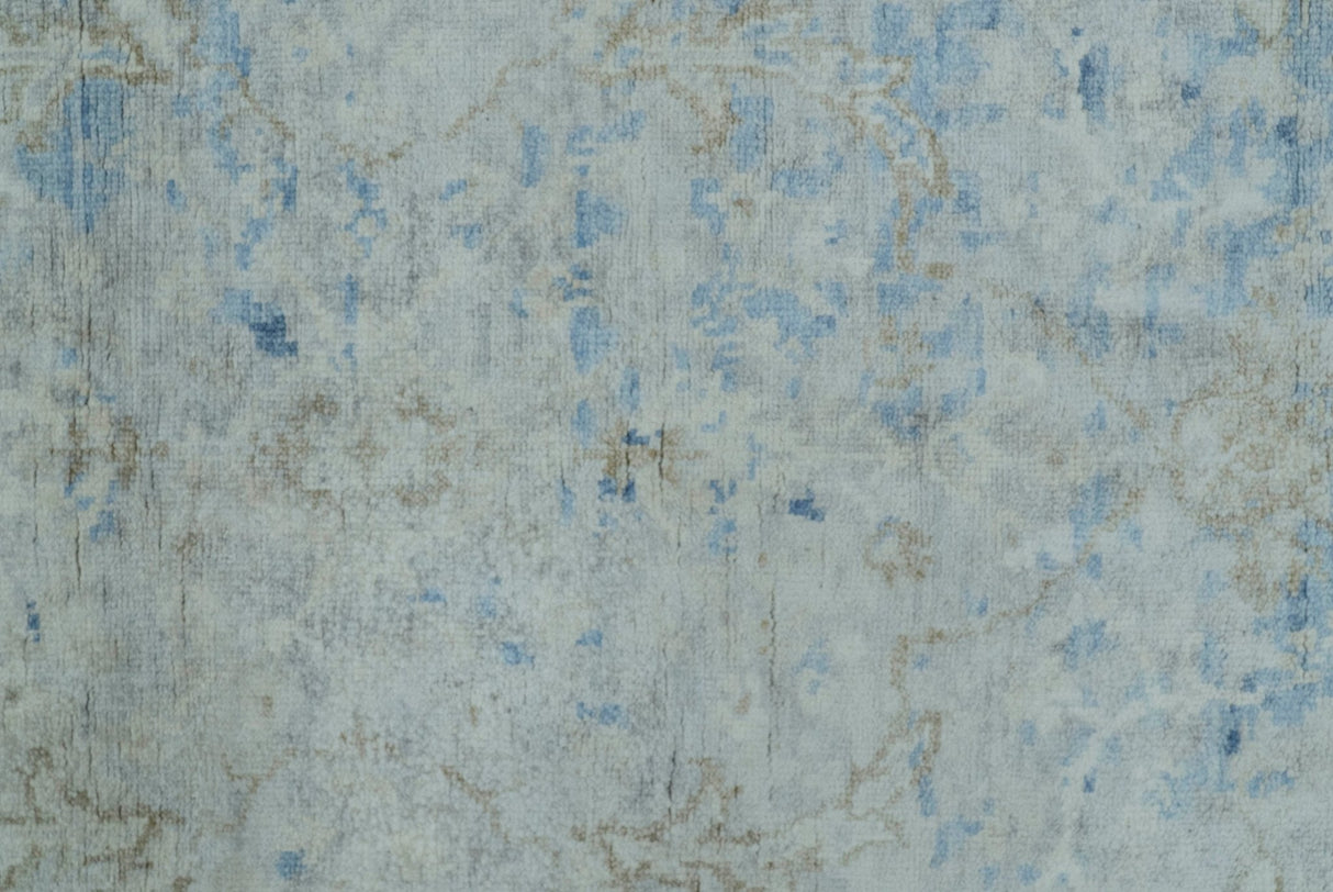 Modern Abstract Design Gray And Blue 10x13 Hand Knotted Bamboo Silk Area Rug