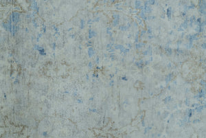 Modern Abstract Design Gray And Blue 10x13 Hand Knotted Bamboo Silk Area Rug