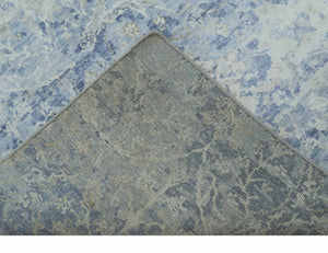 Modern Abstract Design Gray And Blue 10x13 Hand Knotted Bamboo Silk Area Rug