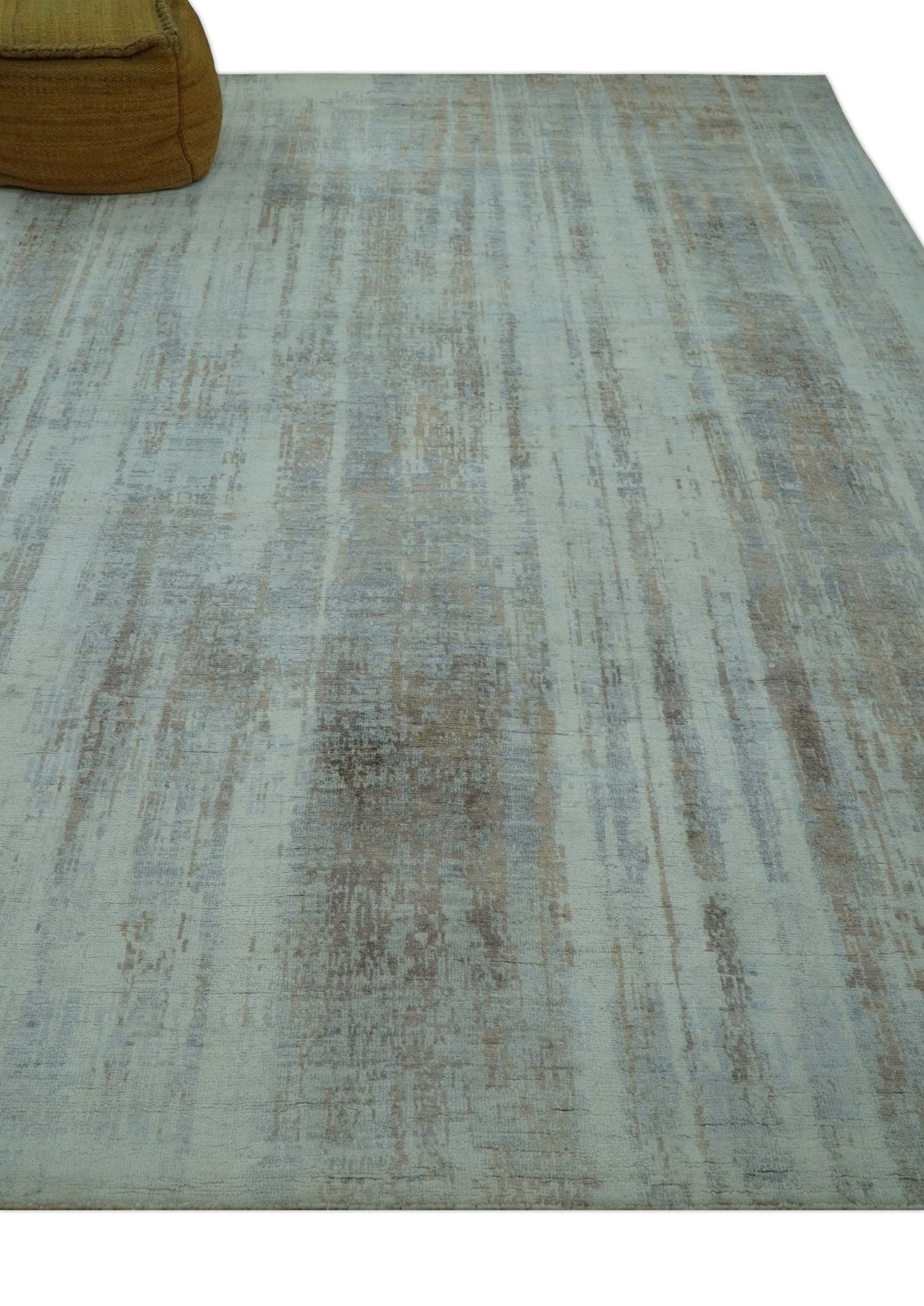 Modern Abstract Design Gray And Blue 8x10 Hand Knotted Bamboo Silk Area Rug