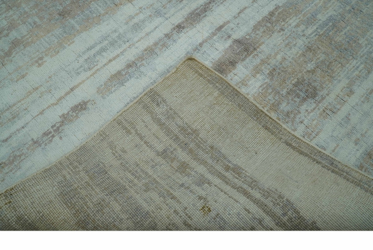 Modern Abstract Design Gray And Blue 8x10 Hand Knotted Bamboo Silk Area Rug