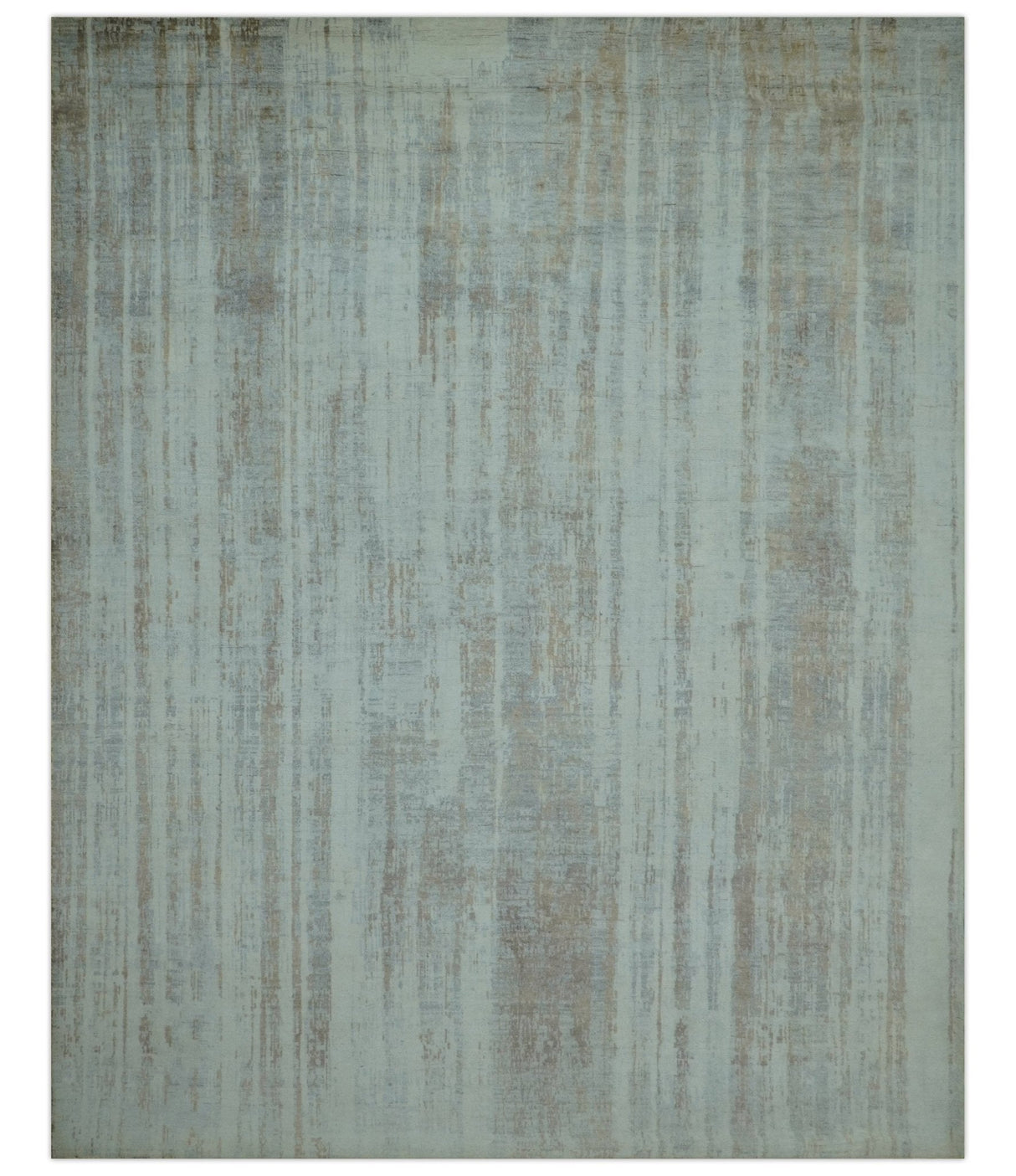 Modern Abstract Design Gray And Blue 8x10 Hand Knotted Bamboo Silk Area Rug