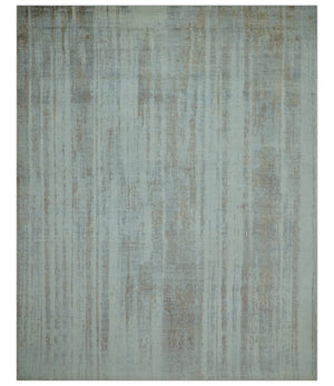 Modern Abstract Design Gray And Blue 8x10 Hand Knotted Bamboo Silk Area Rug