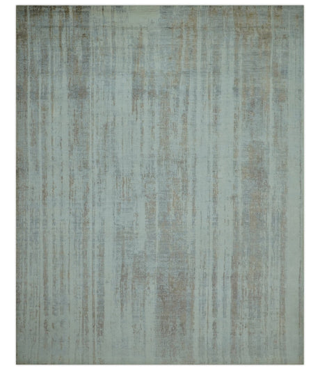 Modern Abstract Design Gray And Blue 8x10 Hand Knotted Bamboo Silk Area Rug