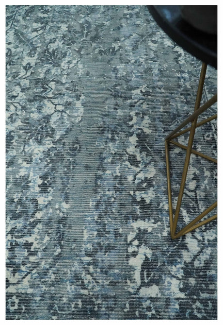 Modern Abstract Gray, Blue, Charcoal and Ivory 5x8 Hand loom wool and Viscose Area Rug