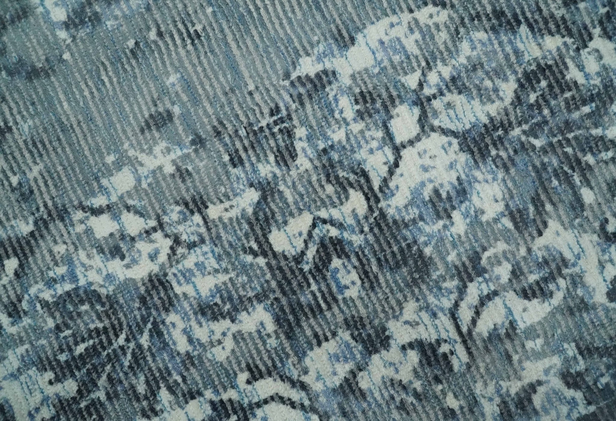 Modern Abstract Gray, Blue, Charcoal and Ivory 5x8 Hand loom wool and Viscose Area Rug