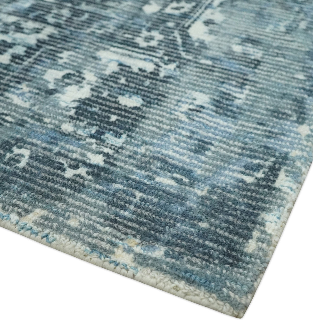 Modern Abstract Gray, Blue, Charcoal and Ivory 5x8 Hand loom wool and Viscose Area Rug