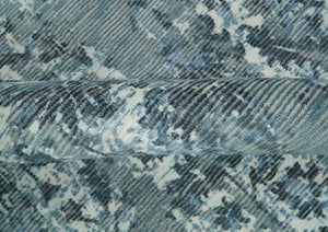 Modern Abstract Gray, Blue, Charcoal and Ivory 5x8 Hand loom wool and Viscose Area Rug