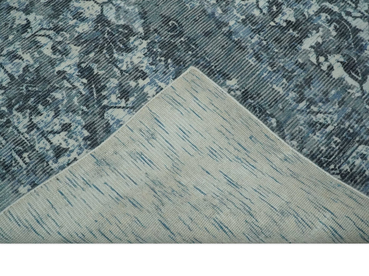 Modern Abstract Gray, Blue, Charcoal and Ivory 5x8 Hand loom wool and Viscose Area Rug