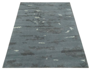 Modern Abstract Gray, Charcoal and Ivory Hand knotted 5x7 wool and Art Silk Area Rug
