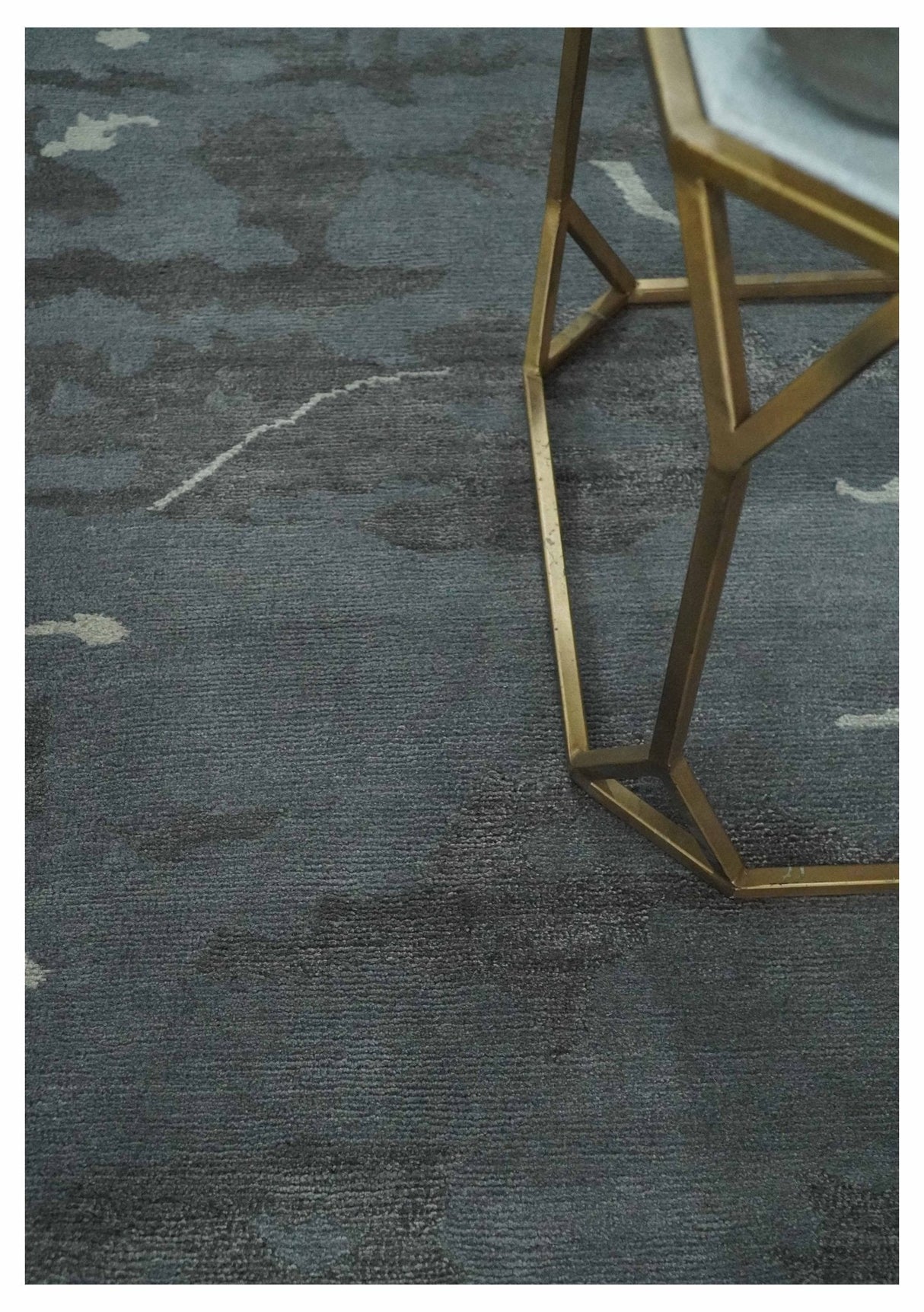 Modern Abstract Gray, Charcoal and Ivory Hand knotted 5x7 wool and Art Silk Area Rug