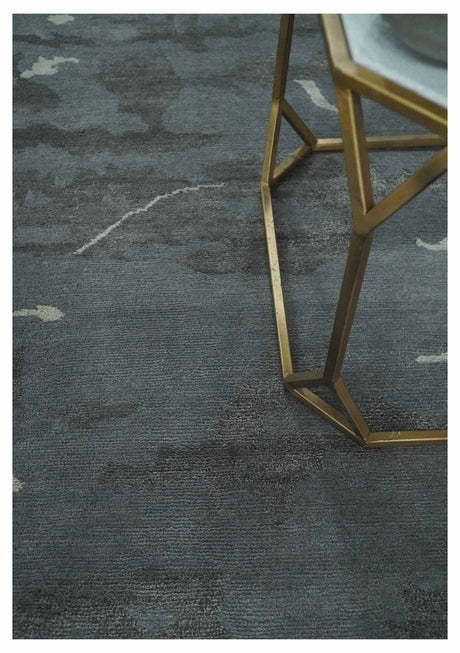 Modern Abstract Gray, Charcoal and Ivory Hand knotted 5x7 wool and Art Silk Area Rug