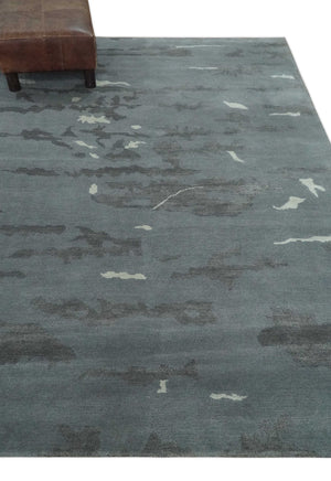 Modern Abstract Gray, Charcoal and Ivory Hand knotted 5x7 wool and Art Silk Area Rug