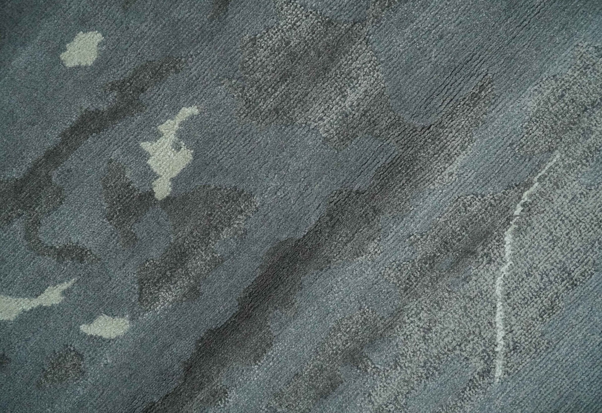 Modern Abstract Gray, Charcoal and Ivory Hand knotted 5x7 wool and Art Silk Area Rug