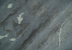 Modern Abstract Gray, Charcoal and Ivory Hand knotted 5x7 wool and Art Silk Area Rug