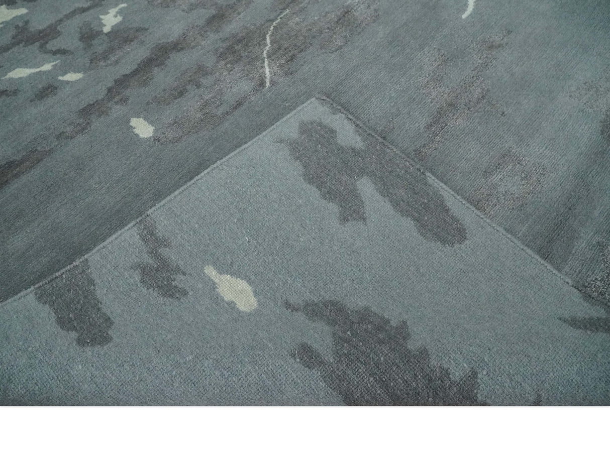 Modern Abstract Gray, Charcoal and Ivory Hand knotted 5x7 wool and Art Silk Area Rug