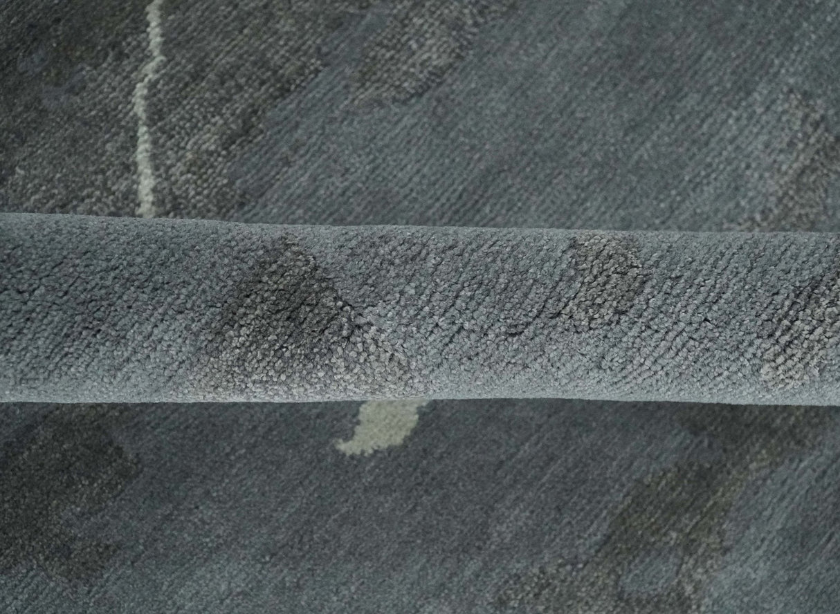 Modern Abstract Gray, Charcoal and Ivory Hand knotted 5x7 wool and Art Silk Area Rug