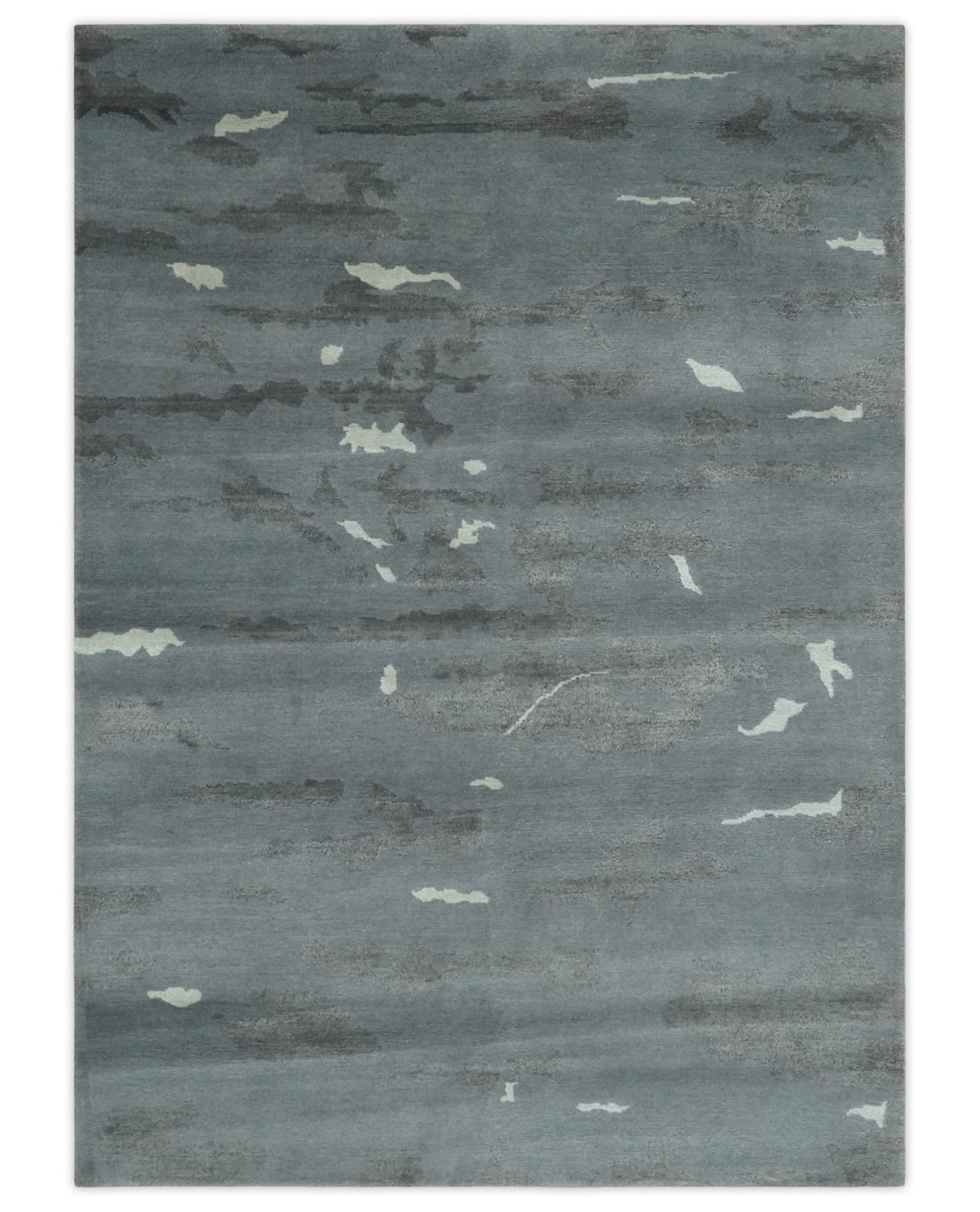 Modern Abstract Gray, Charcoal and Ivory Hand knotted 5x7 wool and Art Silk Area Rug