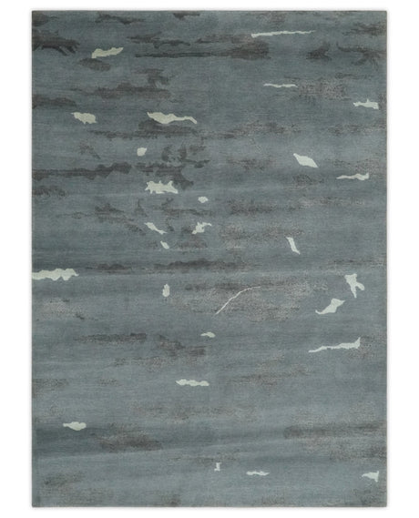 Modern Abstract Gray, Charcoal and Ivory Hand knotted 5x7 wool and Art Silk Area Rug