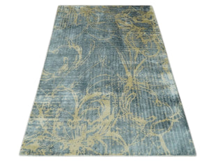 Modern Abstract Gray, Olive and Beige 5x8 Hand loom Viscose Area Rug