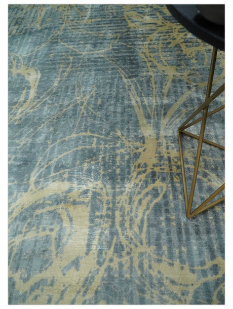 Modern Abstract Gray, Olive and Beige 5x8 Hand loom Viscose Area Rug