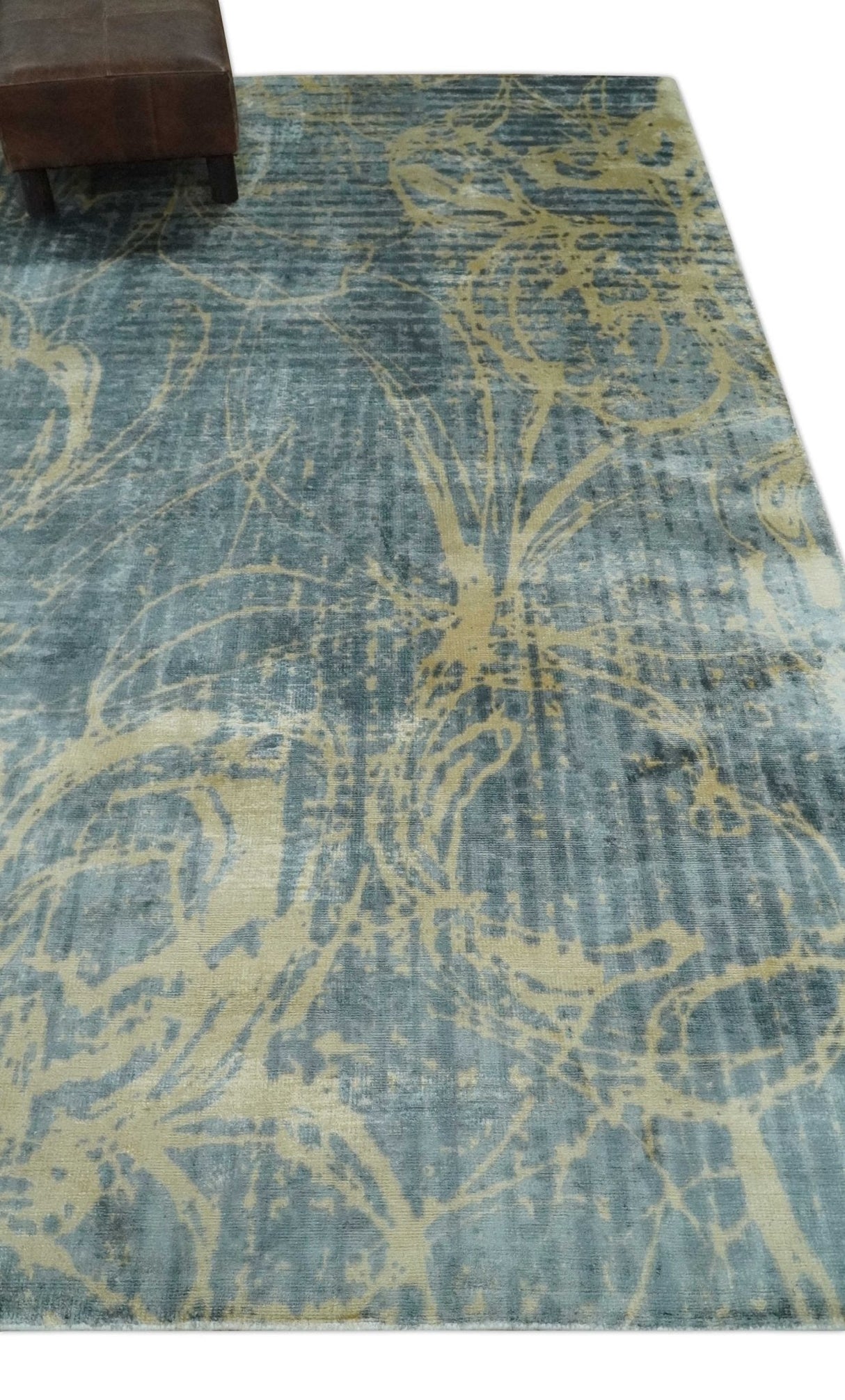 Modern Abstract Gray, Olive and Beige 5x8 Hand loom Viscose Area Rug