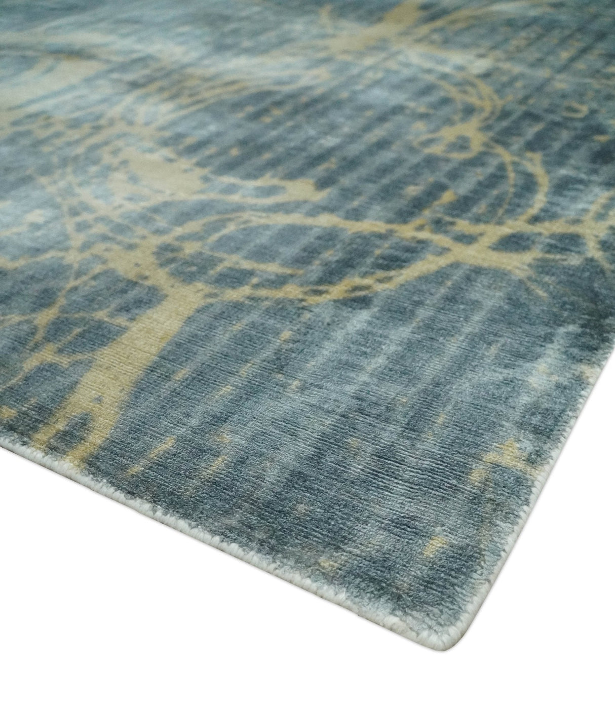 Modern Abstract Gray, Olive and Beige 5x8 Hand loom Viscose Area Rug