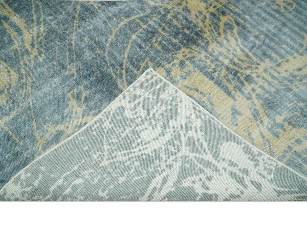 Modern Abstract Gray, Olive and Beige 5x8 Hand loom Viscose Area Rug