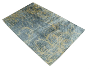 Modern Abstract Gray, Olive and Beige 5x8 Hand loom Viscose Area Rug